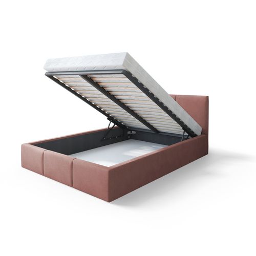 Lit Double Tesia 140x200 + Coffre - Sommier Inclus Rose Misty