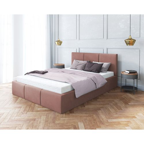 Lit Double Tesia 140x200 + Coffre - Sommier Inclus Rose Misty