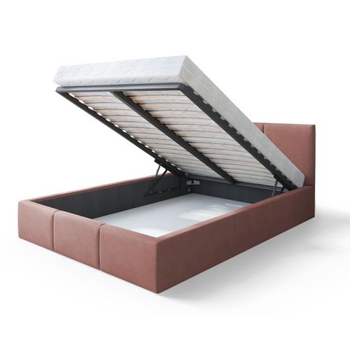 Lit Double Tesia 140x200 + Coffre - Sommier Inclus Rose Misty