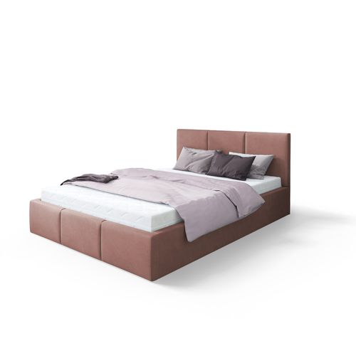 Lit Double Tesia 140x200 + Coffre - Sommier Inclus Rose Misty