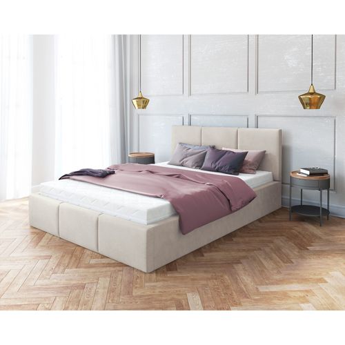Lit Double Tesia 140x200 + Coffre - Sommier Inclus Crème