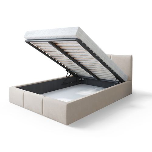 Lit Double Tesia 140x200 + Coffre - Sommier Inclus Crème