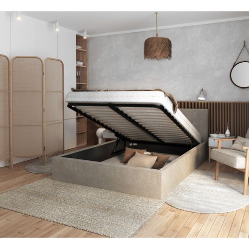 Lit Coffre Tulsa 140x200 Cm - Sommier Inclus Beige Foncé
