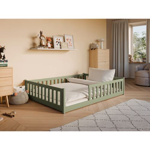Lit Enfant Moti 140x200 Vert Olive Livré Avec Sommiers