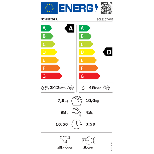 Lave-linge hublot séchant 10/7kg  1400 trs/mn Blanc - Scls107-wb