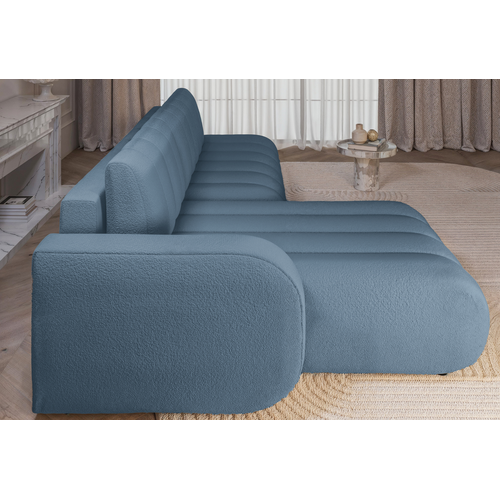 Canapé D'angle Convertible Tissu Bouclette Bleu 4 Places Celeste Angle