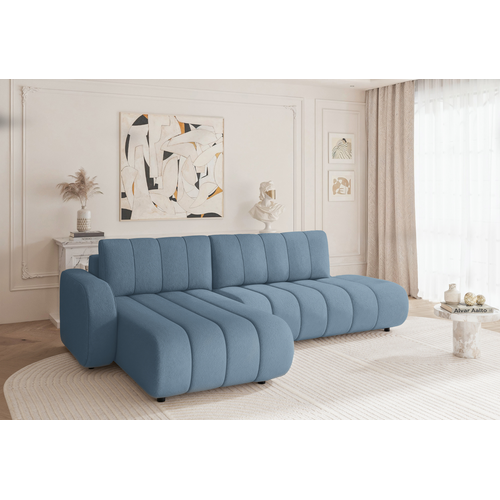 Canapé D'angle Convertible Tissu Bouclette Bleu 4 Places Celeste Angle
