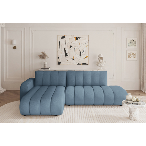 Canapé D'angle Convertible Tissu Bouclette Bleu 4 Places Celeste Angle