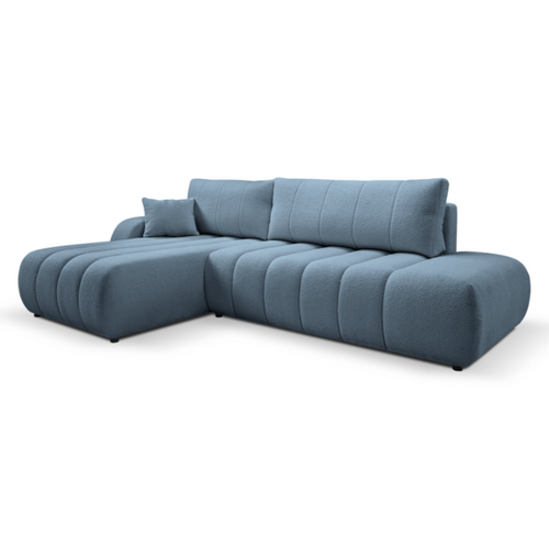 Canapé D'angle Convertible Tissu Bouclette Bleu 4 Places Celeste Angle