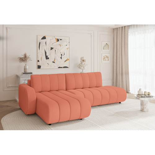 Canapé D'angle Convertible Tissu Bouclette Terracotta 4 Places Celeste Angle