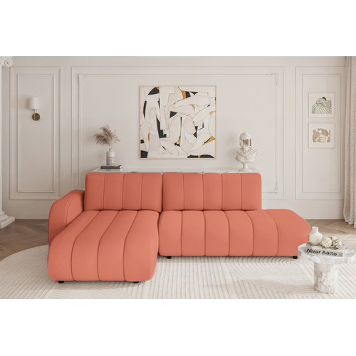 Canapé D'angle Convertible Tissu Bouclette Terracotta 4 Places Celeste Angle