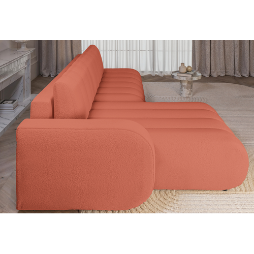 Canapé D'angle Convertible Tissu Bouclette Terracotta 4 Places Celeste Angle