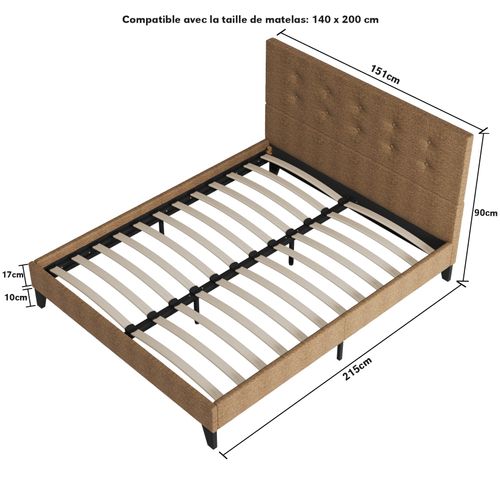 Ensemble 140x200 cm, lit avec tête de lit + matelas mousse Ép.22cm à mémoire de forme