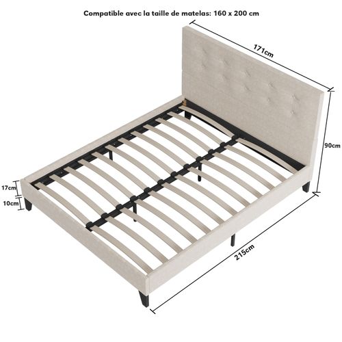 Ensemble 160x200 cm, lit avec tête de lit + matelas mousse Ép.22cm à mémoire de forme