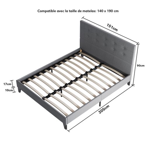 Ensemble 140x190 cm, lit avec tête de lit + matelas mousse Ép.16cm à mémoire de forme