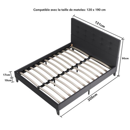 Ensemble 120x190 cm, lit avec tête de lit + matelas mousse Ép.16cm à mémoire de forme