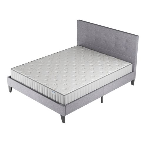 Ensemble 140x190 cm, lit avec tête de lit + matelas mousse Ép.22cm à mémoire de forme