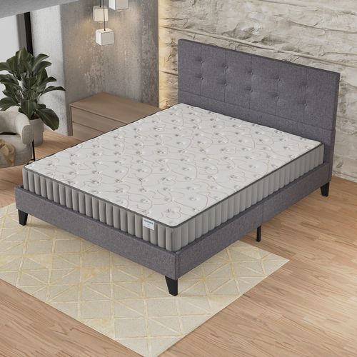 Ensemble 140x190 cm, lit avec tête de lit + matelas mousse Ép.22cm à mémoire de forme