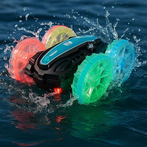Voiture Télécommandée Tout Terrain Avec Roues Amphibies Et LED Intégrée, Rc Polyvalente Tout Sol, Jo