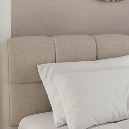 Lit Coffre 140x190cm Avec Tête - Beige - Tissu Chiné - Elise