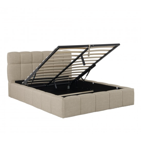 Lit Coffre 180x200cm Avec Tête - Beige - Tissu Chiné - Elise