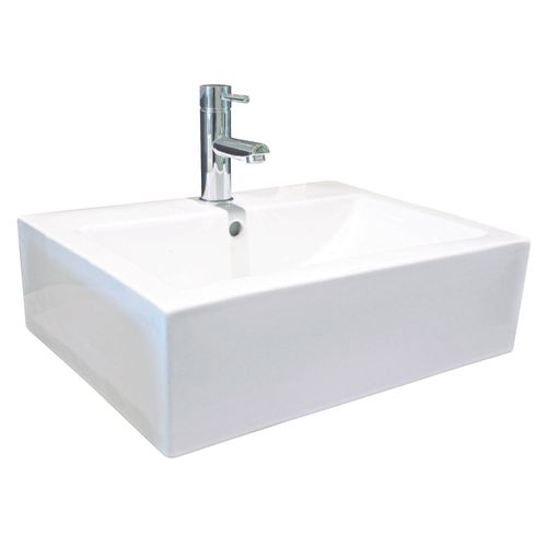 Vasque Rectangle à Poser Cubic - Blanc - 52x41cm - Céramique - Avec Trop Plein