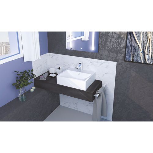 Vasque Rectangle à Poser Cubic - Blanc - 52x41cm - Céramique - Avec Trop Plein