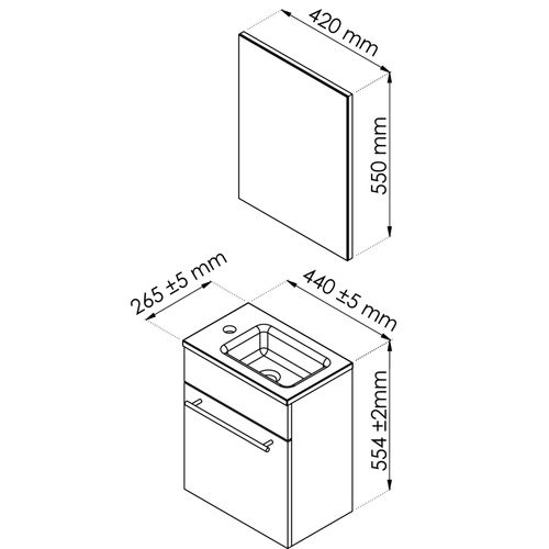 Lave-mains Nino - Avec Miroir - 44cm - Blanc - Laqué - Livré En Kit