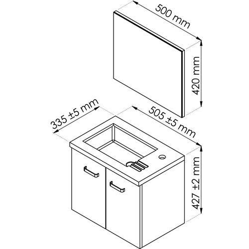 Lave-mains Epice - Avec Miroir - 50cm - Gris - Laqué - Livré En Kit