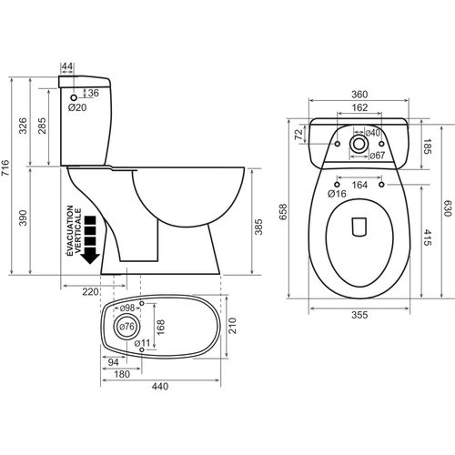 Pack Wc Eco Sans Bride Sortie Verticale - H72xl35x65,8cm - Céramique Blanche