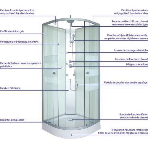 Cabine De Douche Hydromassante Amelia - Porte Coulissante - Blanc - 1/4 C - 90cm
