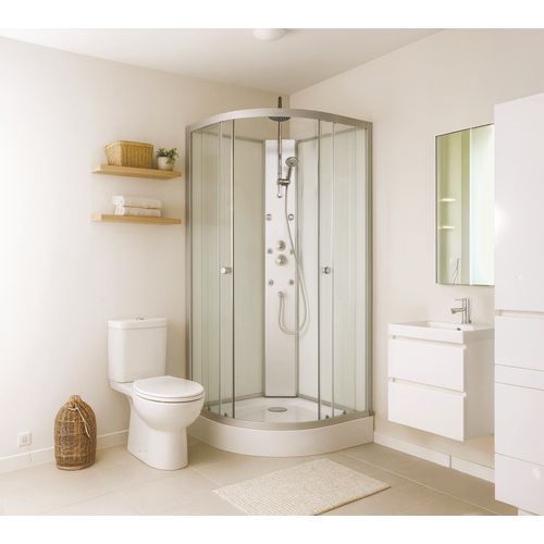Cabine De Douche Hydromassante Amelia - Porte Coulissante - Blanc - 1/4 C - 90cm