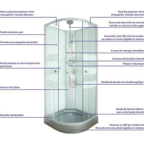 Cabine De Douche Hydromassante Amelia - Porte Coulissante - Gris - 1/4 C - 80cm