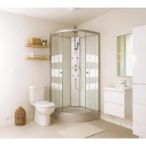 Cabine De Douche Hydromassante Amelia - Porte Coulissante - Gris - 1/4 C - 80cm