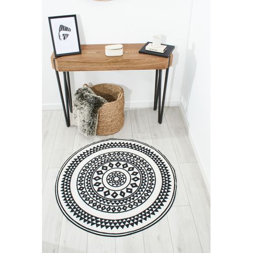 Tapis Rond Et Ethnique En Noir Et Blanc - 100x100 Cm - Noir