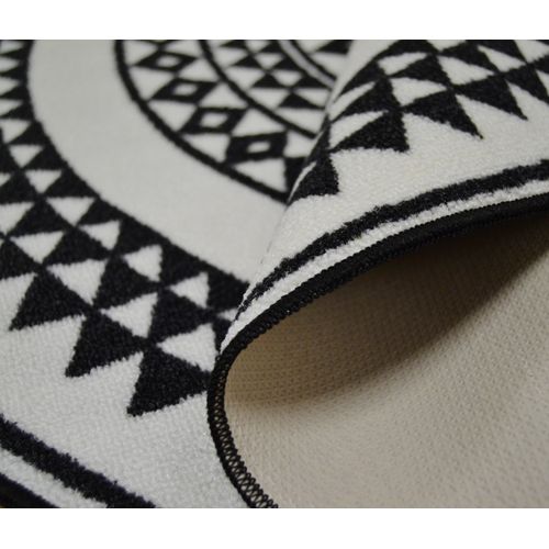 Tapis Rond Et Ethnique En Noir Et Blanc - 100x100 Cm - Noir