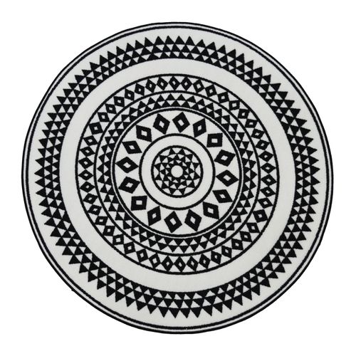 Tapis Rond Et Ethnique En Noir Et Blanc - 100x100 Cm - Noir