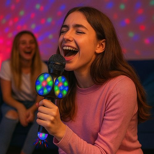 Micro-enceinte Karaoké Bluetooth 3w Avec Lumières LED Et Boule Disco USB, Effets Vocaux Magiques Et
