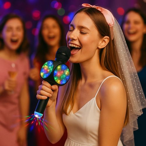 Micro-enceinte Karaoké Bluetooth 3w Avec Lumières LED Et Boule Disco USB, Effets Vocaux Magiques Et