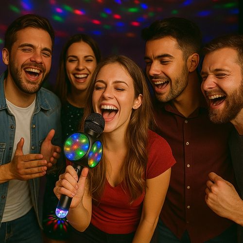 Micro-enceinte Karaoké Bluetooth 3w Avec Lumières LED Et Boule Disco USB, Effets Vocaux Magiques Et