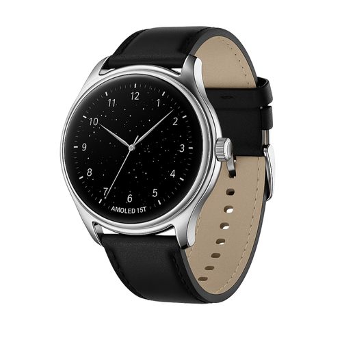 Montre Connectée Sportive Et Classique, Écran Amoled 1,57'' Tactile, Bracelet Cuir Noir, Bluetooth,
