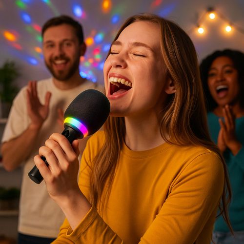 Micro-enceinte Karaoké Bluetooth 3w Avec Lumières LED Rgb, Effets Vocaux Magiques Et Batterie Rechar