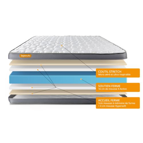 Ensemble Matelas Mémoire De Forme 180x200 Memo Plus Ep:24cm - Sommier Gris