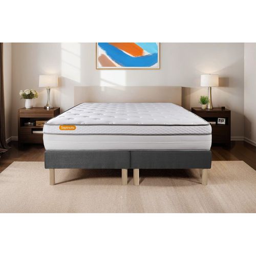 Ensemble Matelas Ressorts Ensachés Et Mémoire De Forme 160x200 Memo Luxe Ep:26cm - Sommier Gris