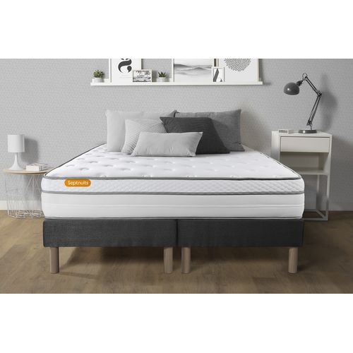 Ensemble Matelas Ressorts Ensachés Et Mémoire De Forme 160x200 Memo Luxe Ep:26cm - Sommier Gris