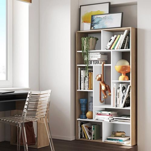 Bibliothèque Seoul Blanc Et Chêne Naturel 90,8 X 162,8