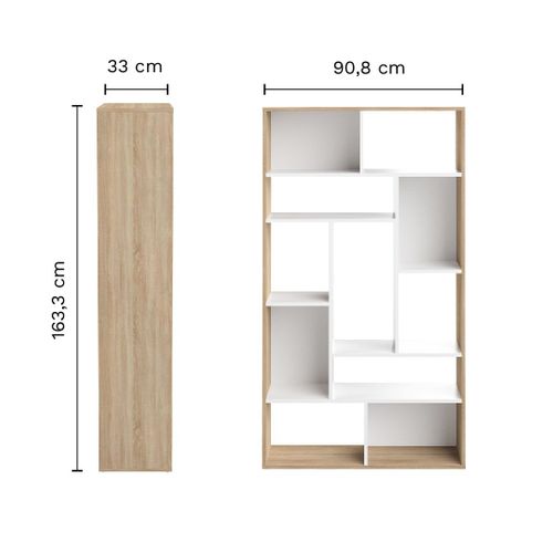 Bibliothèque Seoul Blanc Et Chêne Naturel 90,8 X 162,8