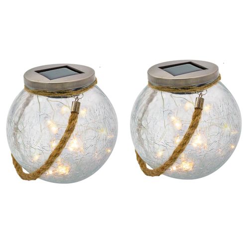 Lot De 2 Boules Solaires Crack Transparent Verre H13cm