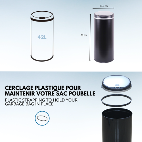 Poubelle De Cuisine Automatique Soho Noir Acier Inoxydable 42l