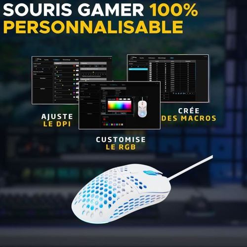 Souris Gamer Filaire - Kult-oxygen - Rgb - 12800 Dpi - Blanc